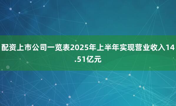 配资上市公司一览表2025年上半年实现营业收入14.51亿元